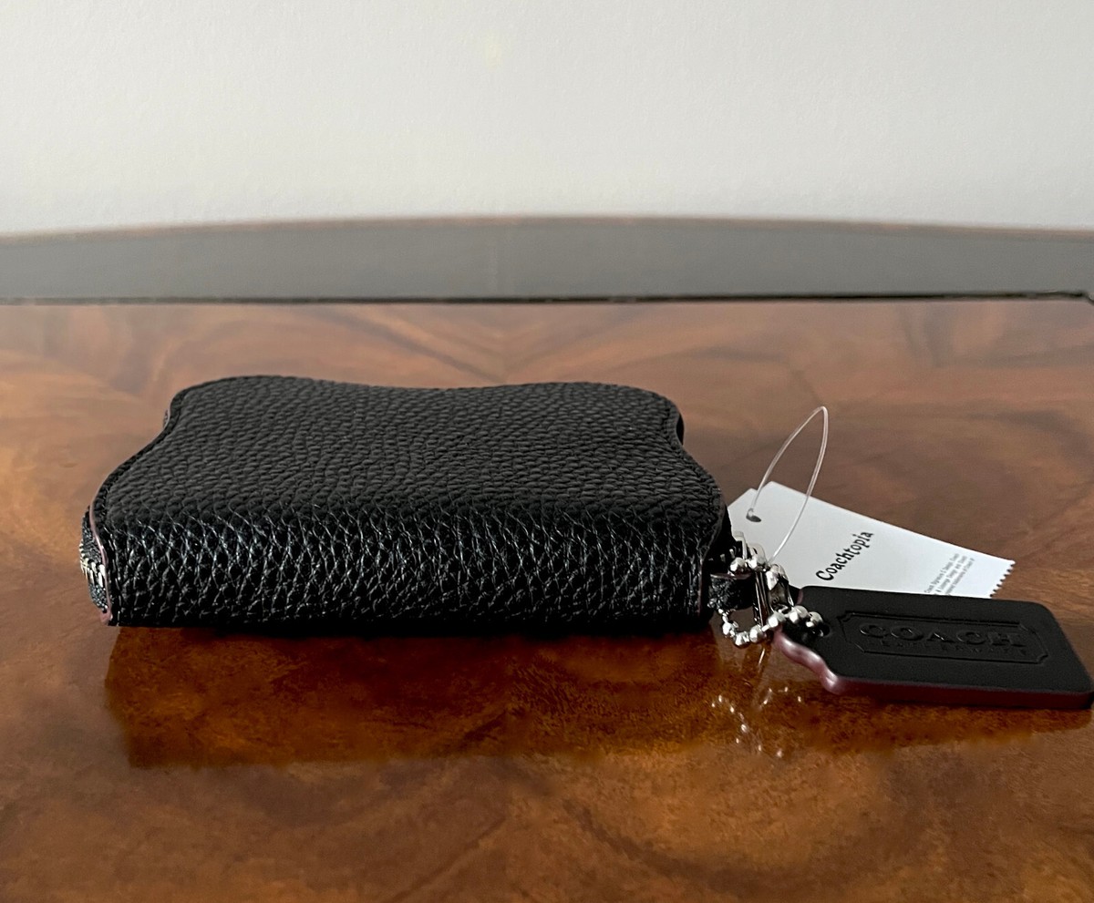 Coach Black Pebble Coachtopia Leather Wavy Zip Around Accordion