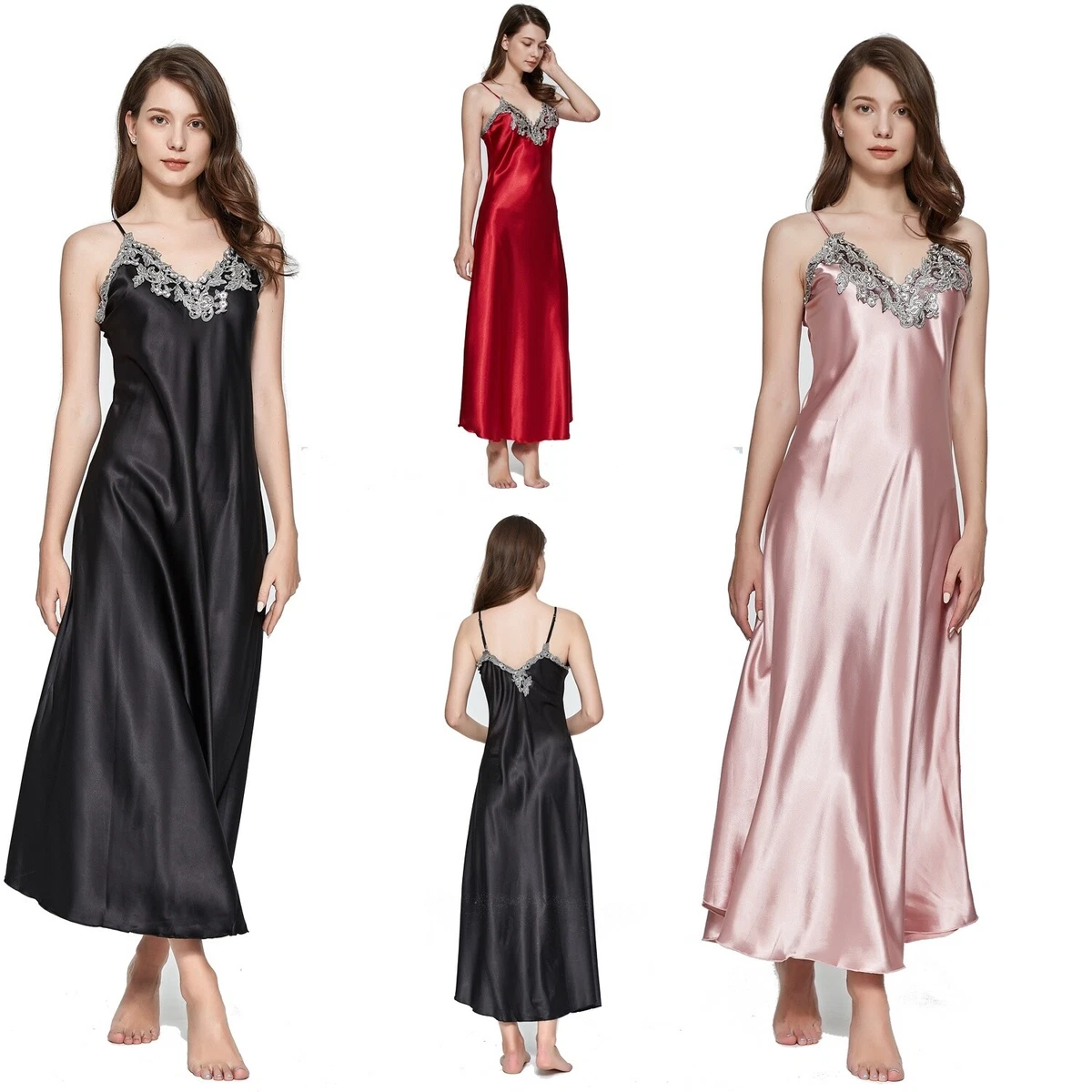 Women's Nightdress Lace Satin Nightgowns Long Chemise Sleepwear