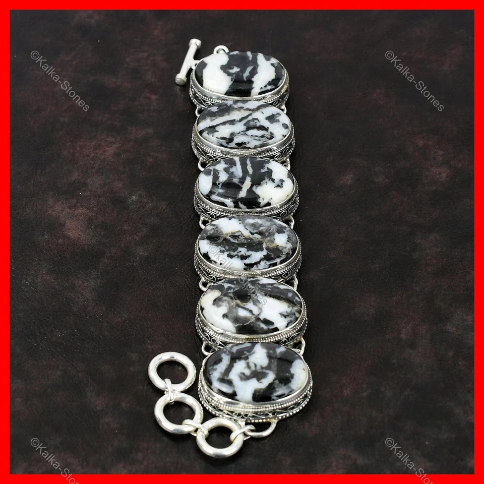 Sterling Silver White Buffalo Turquoise Gemstone Chain Vintage Bracelet Jewelry - Image 3 of 4