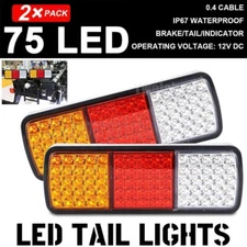 2x 75LED Rear Tail Light For Truck Trailer RV Bar Turn Signal Brake Reverse Lamp