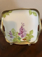 Vintage  Bavaria Plate Square With Handles Hand Painted Gold Edge - 6"