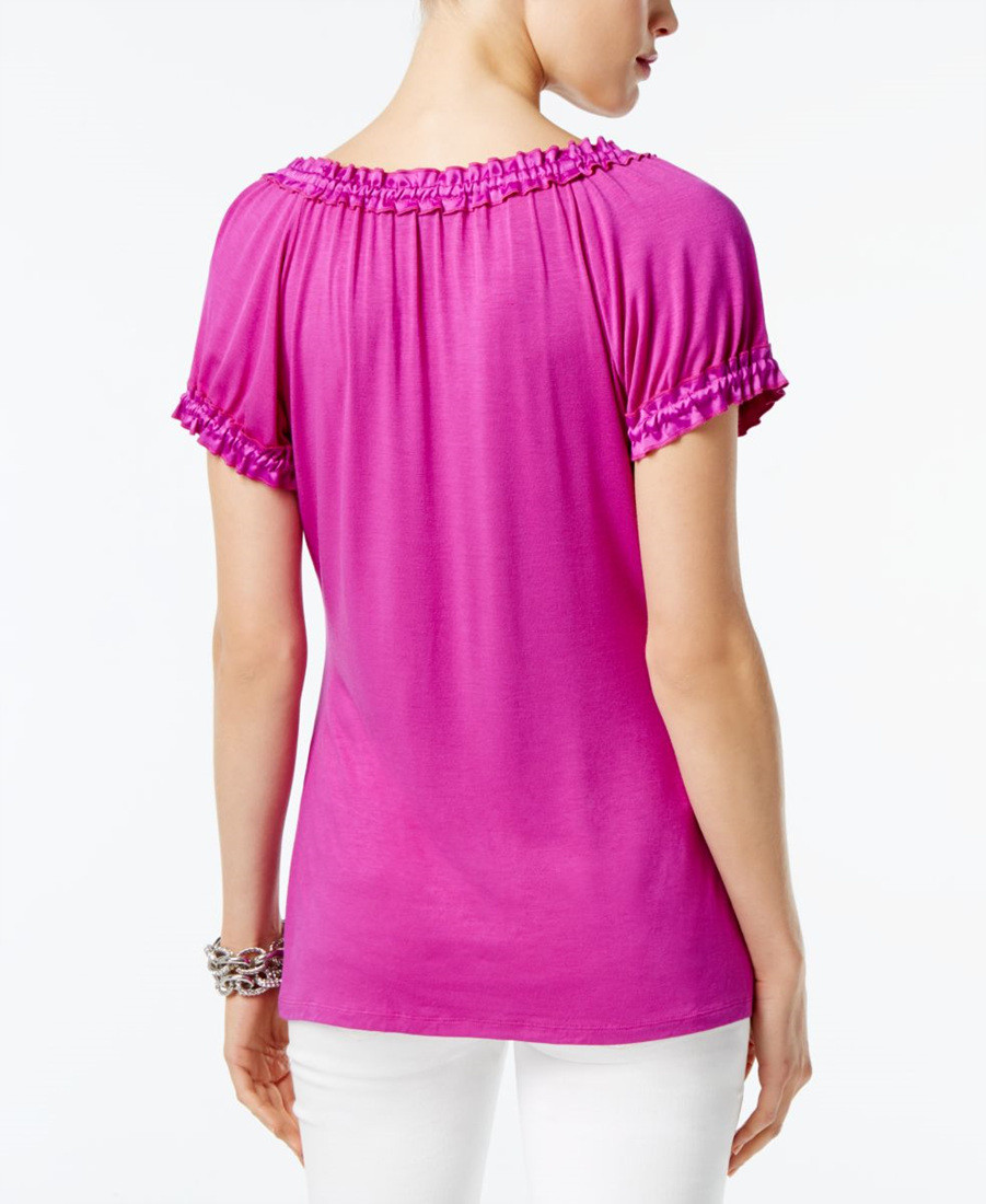 LX032/ INC Satin-Trim Knit Jersey Top Magenta Flame Sz L | eBay