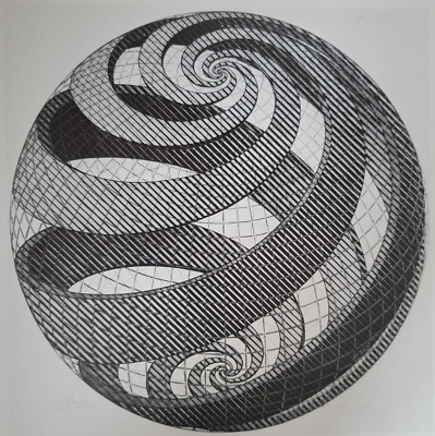 SPHERE SPIRALS (1958 three-dimensional object) by M C Escher 11x7.75'' Print