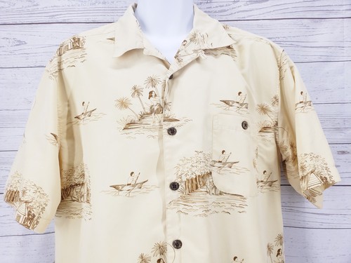 Trader Bay Hawaiian Shirt Sz Large Men Yellow Island Graphic Button Down - Picture 5 of 11