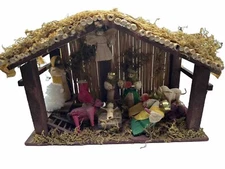 Christmas Decor Rustic Nativity Set Wooden Manger Hand Crafted 