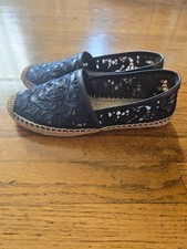 Tory Burch Rhea Blue Leather Laser Cut Espadrille Slip-On Size 7