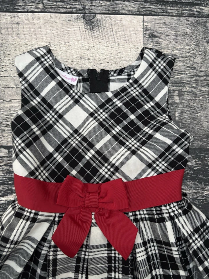 Vestido de vacaciones Bonnie Jean para niñas talla 3/3T rojo negro blanco lazo a cuadros Foto 2 de 4
