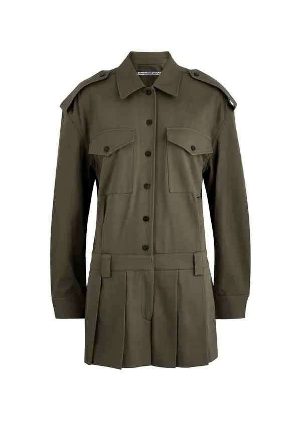 ALEXANDER WANG  Pleated Long Sleeve Romper Skort Playsuit US 8 Khaki Org $749 image 5