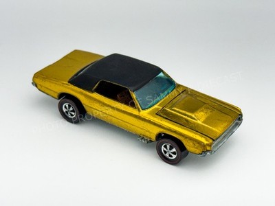 Hot Wheels Redline CUSTOM T-BIRD Gold Brown Interior Early DD Wheels Very Nice !