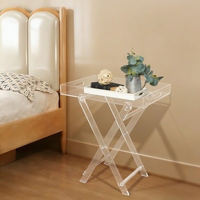 Modern Acrylic Folding Tray Table Clear End Table Small Side Table Coffee Table