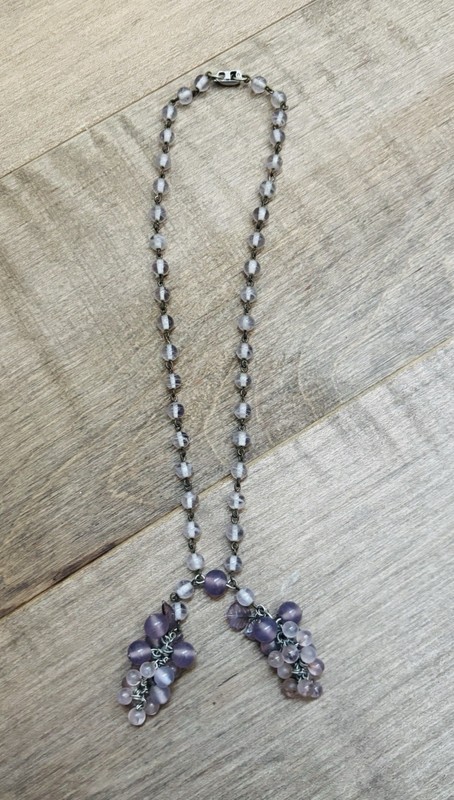 Vintage CORO Amethyst Pale Purple Cluster Drop Silver Chain 15” Necklace, Unique