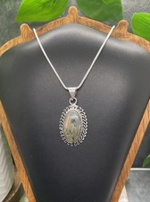 18 Necklace 1.85 Labradorite Gemstone Pendant 925 Silver Plated New B7210