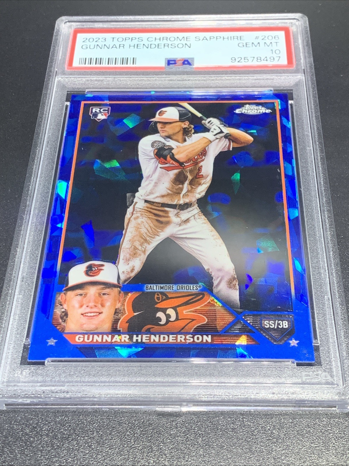 2023 Topps Chrome Sapphire GUNNAR HENDERSON #206 RC PSA 10 Rookie GEM MT Orioles view 3