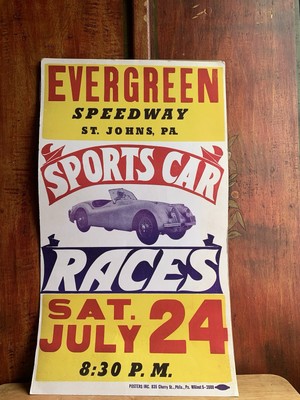 Vintage Evergreen Raceway Hazleton Pa. SPORTS CAR  Jaguar XK 120  Racing Poster