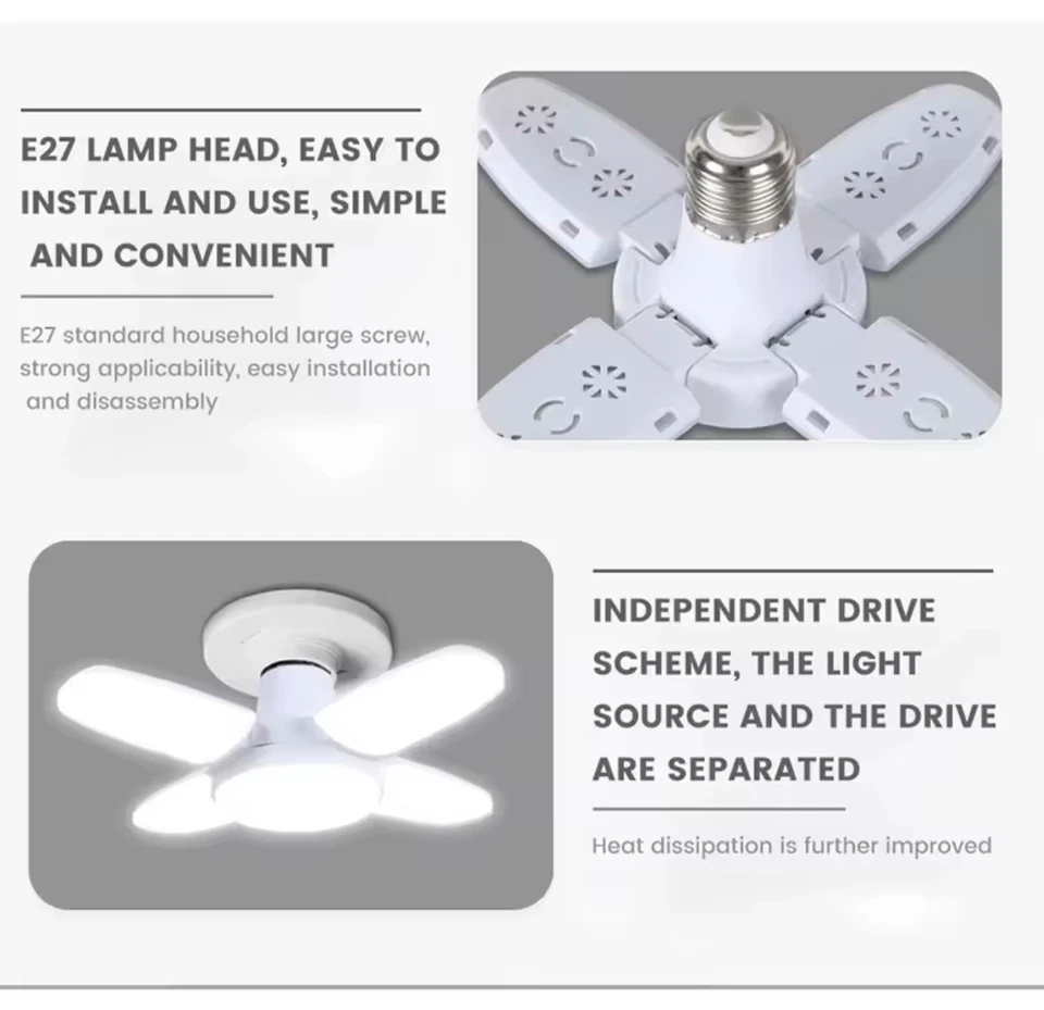 E27 Fan Shape Foldable 28W LED Bulb AC220V/110V Deformation for Home Ceiling Lig - Image 4 of 4