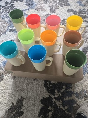 Set Of 10 Vintage Thermo-Temp Raffiaware Tumblers With Handles Multicolor HTF 