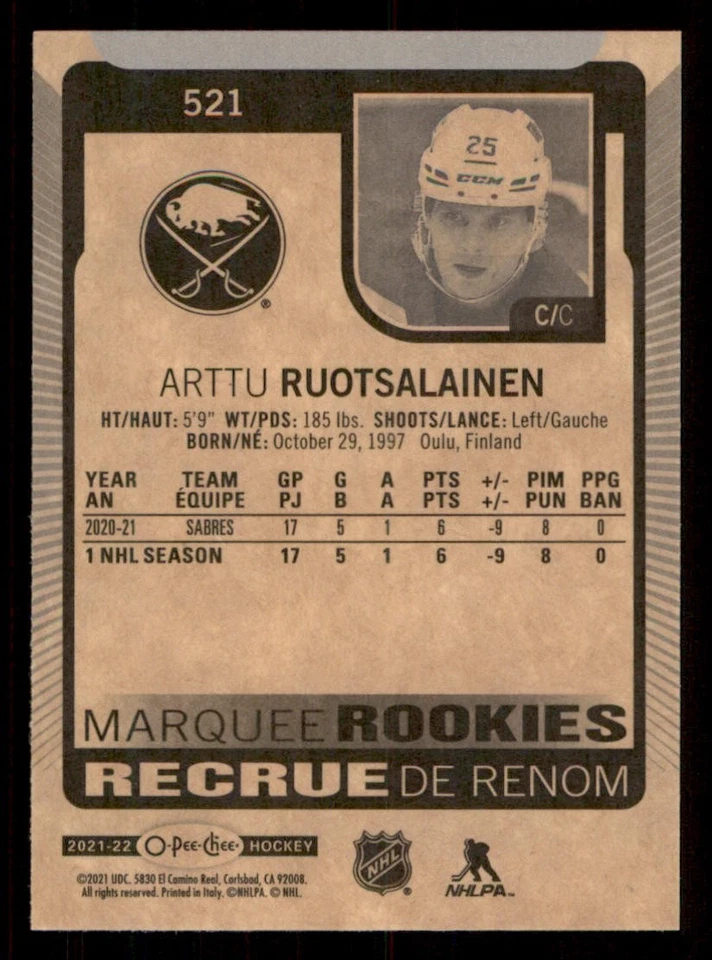 2021-22 O-Pee-Chee #521 Arttu Ruotsalainen RC - Image 2 of 2