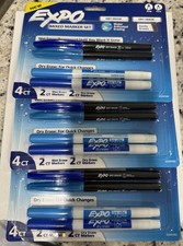 Expo 4ct Fine Mixed 2 Dry / 2 Wet Erase Marker Assorted Blue Set Of 3 New