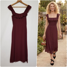 NWT Reformation Colette Ruffle Square Neck Midi Dress in Plum Size 8 $218