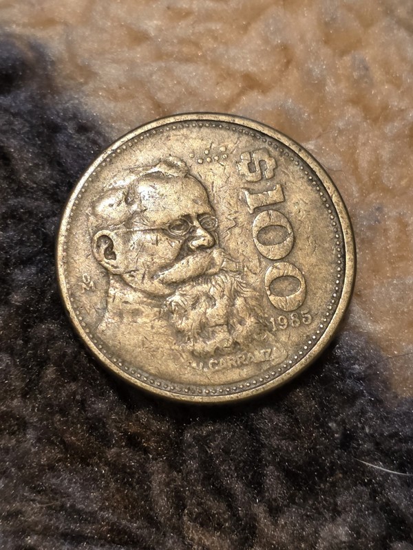 1985 Mo Mexico 100 Pesos Coin - Aluminum-Bronze - Venustiano Carranza