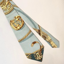 Hermes Tie 100 Silk Scarf Pattern Blue Yellow