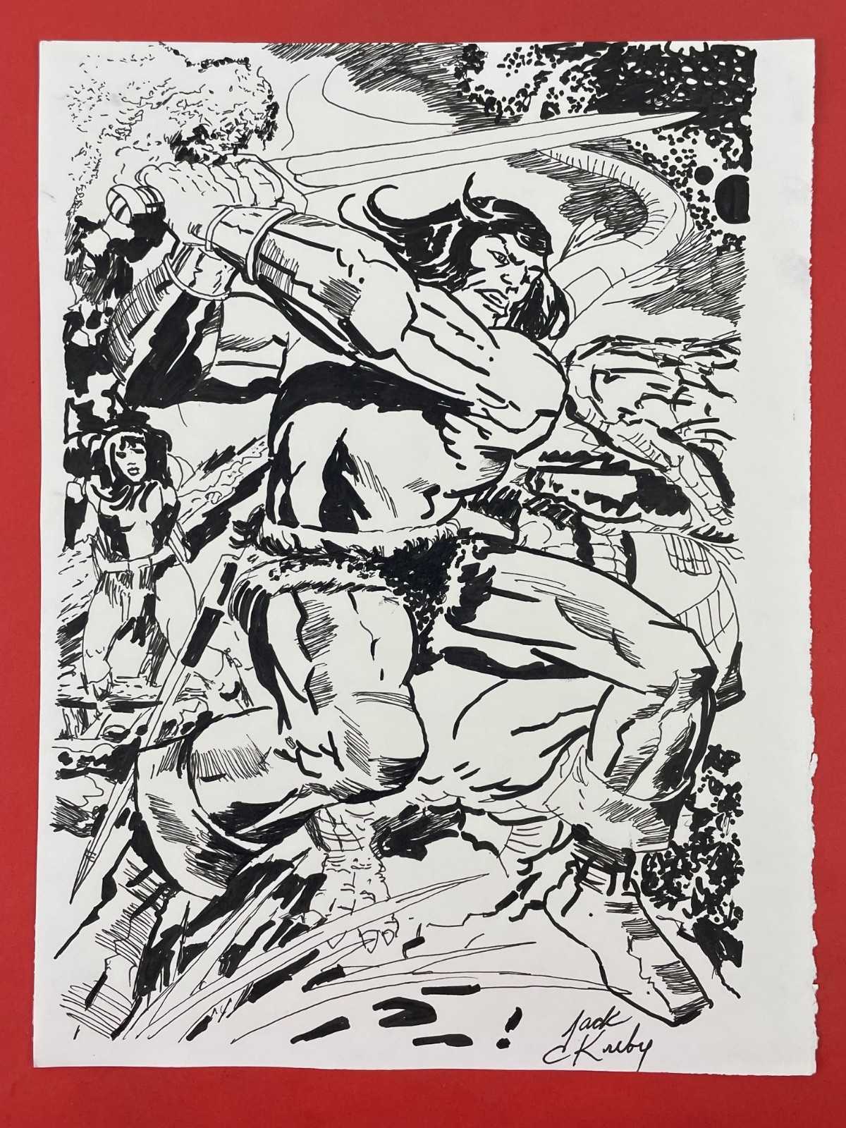 Jack Kirby Ink on paper Drawing (Handmade) signed and stamped