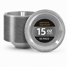 Silver Solid Color Premium Heavy Weight Plastic Soup Bowl 15 Oz. 50 Count -...