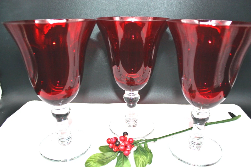 3 -Home Essentials Ruby Red Hand Blown Glass Water Goblet 7.25" Height, Set of 3 - Image 4 of 4