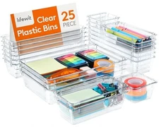 Lifewit Drawer Organizer 25PCS, 4 Sizes Clear Plastic Desk Drawer Dividers