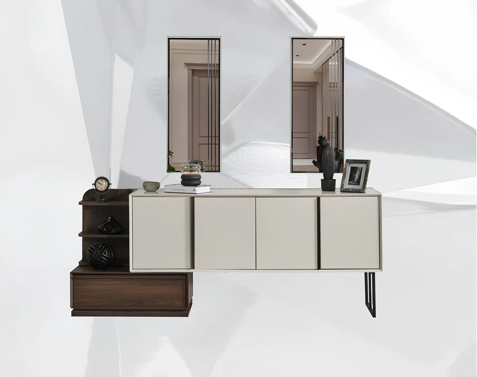 Schrank Sideboard mit Spiegel Anrichte Gruppe Modern Kommode Weiß - Bild 1 von 1