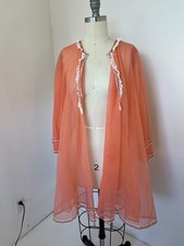 Vintage Lingerie Peignor Robe Nylon 60s Mod Lisette Orange Sheer Chiffon USA