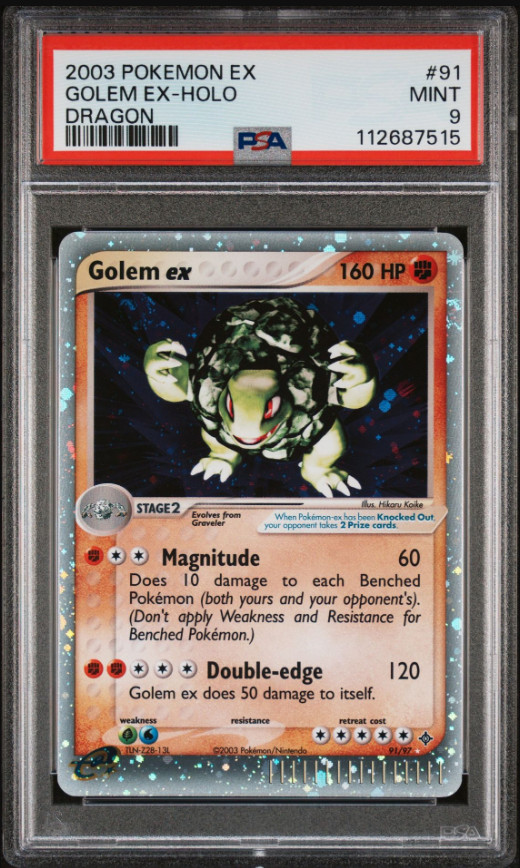 2003 POKEMON EX DRAGON #91 GOLEM EX-HOLO PSA 9