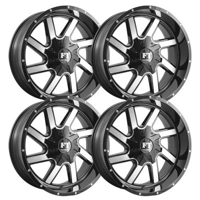 (Set-4) Full Throttle FT1 22x12 8x165.1 Black Machined -44mm Wheels Rims 22 Inch