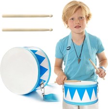 Kids Drum Set 8" Wooden Drum Toy with Strap Drumsticks, Musical Instrument