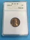 1929 D WHEAT CENT ANACS MS 64 RB Old Soap Box Holder