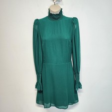 Reformation High Neck Mini Dress Size 6 Green Sheer Long Sleeve Avant Garde Chic