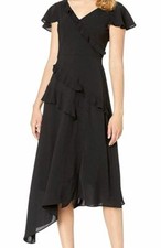 $625 Adrianna Papell Womens Black Gauzy Ruffled Crepe Fit & Flare Dress Size 2