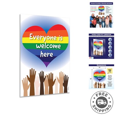 Everyone is Welcome Here Poster, 12 x 18 in. Laminated, Diversity Poster for ...