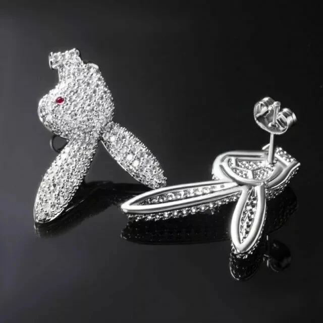 2 CT Round Lab-Created Diamond Play Boy Mens Stud Earrings 14K White Gold FN - Image 3 of 4