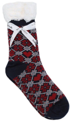Damen Frauen weiche warme flauschige Fleece gefütterte Hausschuhe Socken-marine Scandi Herzen