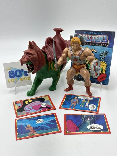 He-Man & Battle Cat 100% Complete Vintage 1981 Soft Head Taiwan Figures W/ Comic
