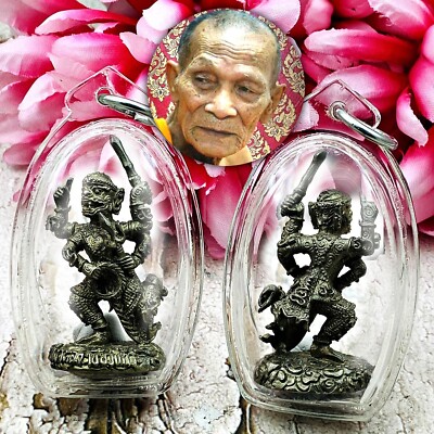 Hanuman Monkey 4hand Winner Wealth Rich Kalong Alpacca Be2549 Thai Amulet #17336
