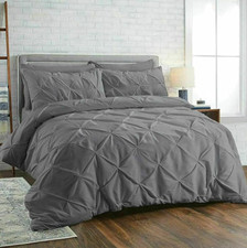 100% COTTON PINTUCK DUVET COVER SET QUILT BEDDING SINGLE DOUBLE SUPER KING SIZE
