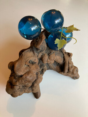 Vintage Lucite Acrylic Blue Green Grapes Driftwood Large Decorative Cluster MCM