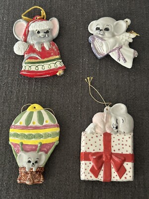 VTG 4 Hand Painted Ceramic Mouse Christmas Ornaments Alberta's Molds