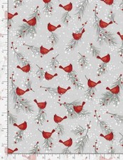 Christmas Fabric  Let It Snow Cardinal Berry Grey  Timeless Treasures YARD