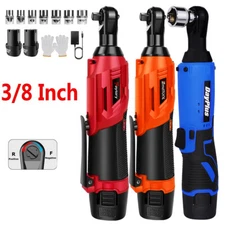 3/8'' Electric Cordless Ratchet Right Angle Wrench Impact Power Tool 2 Battery