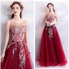 Women Floral Embroidery Beaded Ball Gown Elegant Evening Dress Bride Wedding New