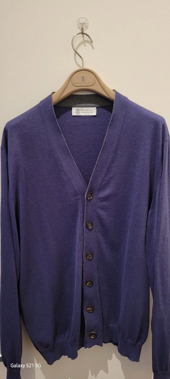 Brunello Cucinelli — Brunello Cucinelli Cardigan Sweater Size 52 Men Purple And Gray Trim Made In...