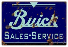 Vintage Style Metal Sign Blue Buick Sales And Service Gas Station 12 X18